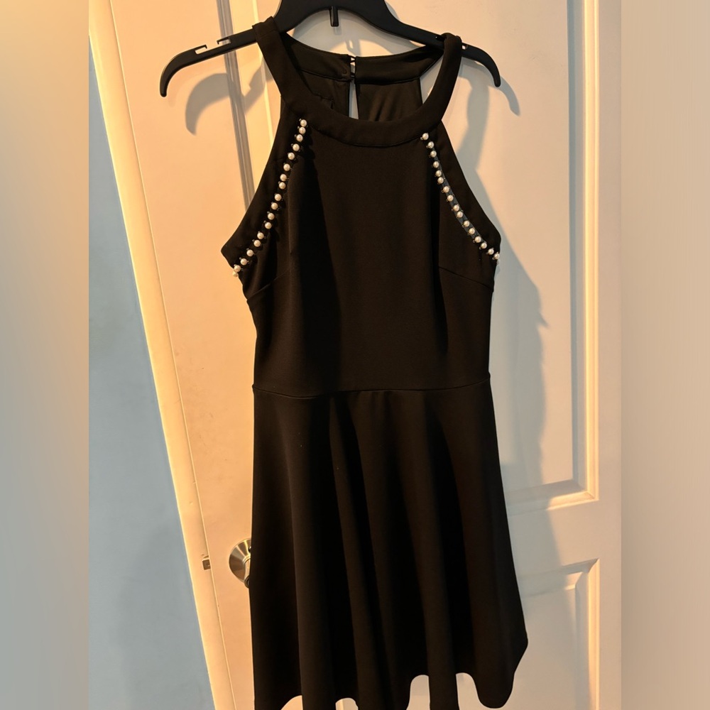 by&by Black Knee-Length Dress with Pearl Accents
